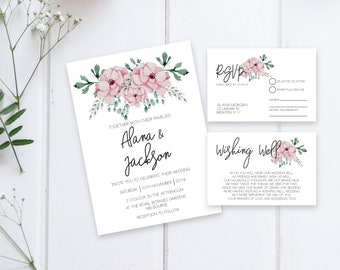 Afdrukbare bruiloft uitnodiging, floral design, afdrukbare uitnodiging, bruiloft Suite