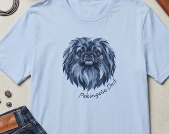 Pekingese Dad Shirt - Faux Denim Patchwork Shirt, Cute Dog Lover Gift for Men