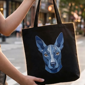 Borsa tote Xoloitzcuintli, stampa artistica patchwork effetto denim, cane messicano senza pelo, borsa tote Xolo, regalo per mamma e papà con Xoloitzcuintli