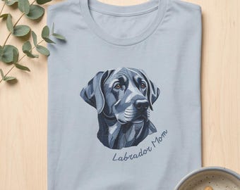 Labrador Mom Shirt, Faux Denim Patchwork Black Lab Portrait Tee