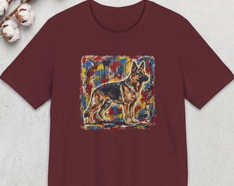 German Shepherd Dog T-Shirt - GSD Mom Dad Gift, Alsatian Impasto Graphic Art Tee