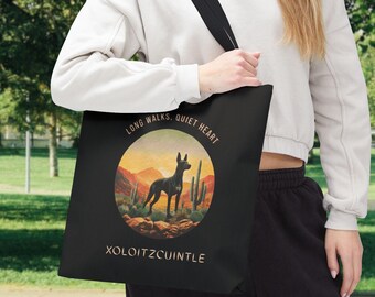 Xoloitzcuintli Tote Bag – Desert Cactus Art, Mexican Hairless Dog Canvas Bag