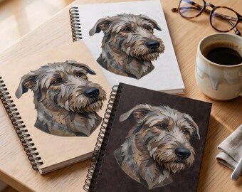 Irish Wolfhound Spiral Notebook - Big Dog Lined Journal, Faux Leather Design