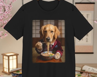 Golden Retriever Ramen Eating Shirt, Funny Dog Foodie Graphic Tee