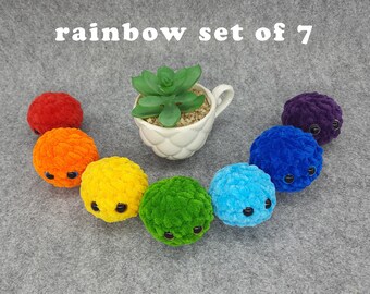 Rainbow plush stress relief balls Mini worry pets Set of 7 anxiety toys Pleasant to touch decor