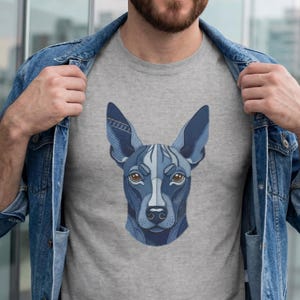 Xoloitzcuintle Shirt - Faux Patchwork Denim Art | Mexican Hairless Dog Face | Xolo Dog Lover T-Shirt | Xoloitzcuintli Canine Portrait Gift