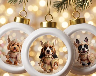 Dog Knight Christmas Ball Ornament, Fantasy Warrior Felted Toy Style