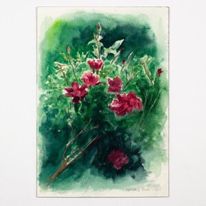Red Roses Watercolor Painting || Plein Air Original Nature Wall Art || 10x7 in. || "Red Roses Plein Air"