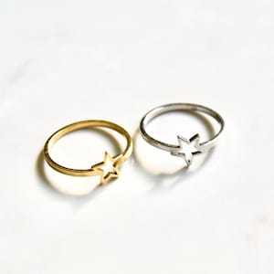 Delikatny pierścionek z gwiazdą, Srebro, Złoto, pierścionek z sercem, delikatny pierścionek, mały pierścionek z gwiazdą, minimalistyczny pierścionek z gwiazdą, modny pierścionek z gwiazdą