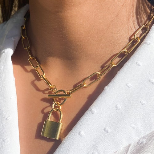 Lock Chain Necklace Etsy