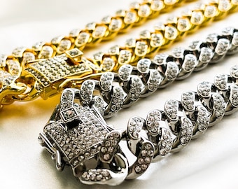 Iced Out Cuban Link Chain Necklace, Hip Hop Bling