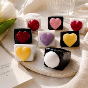 Chunky Plastic Heart Ring, Geometric Statement Ring