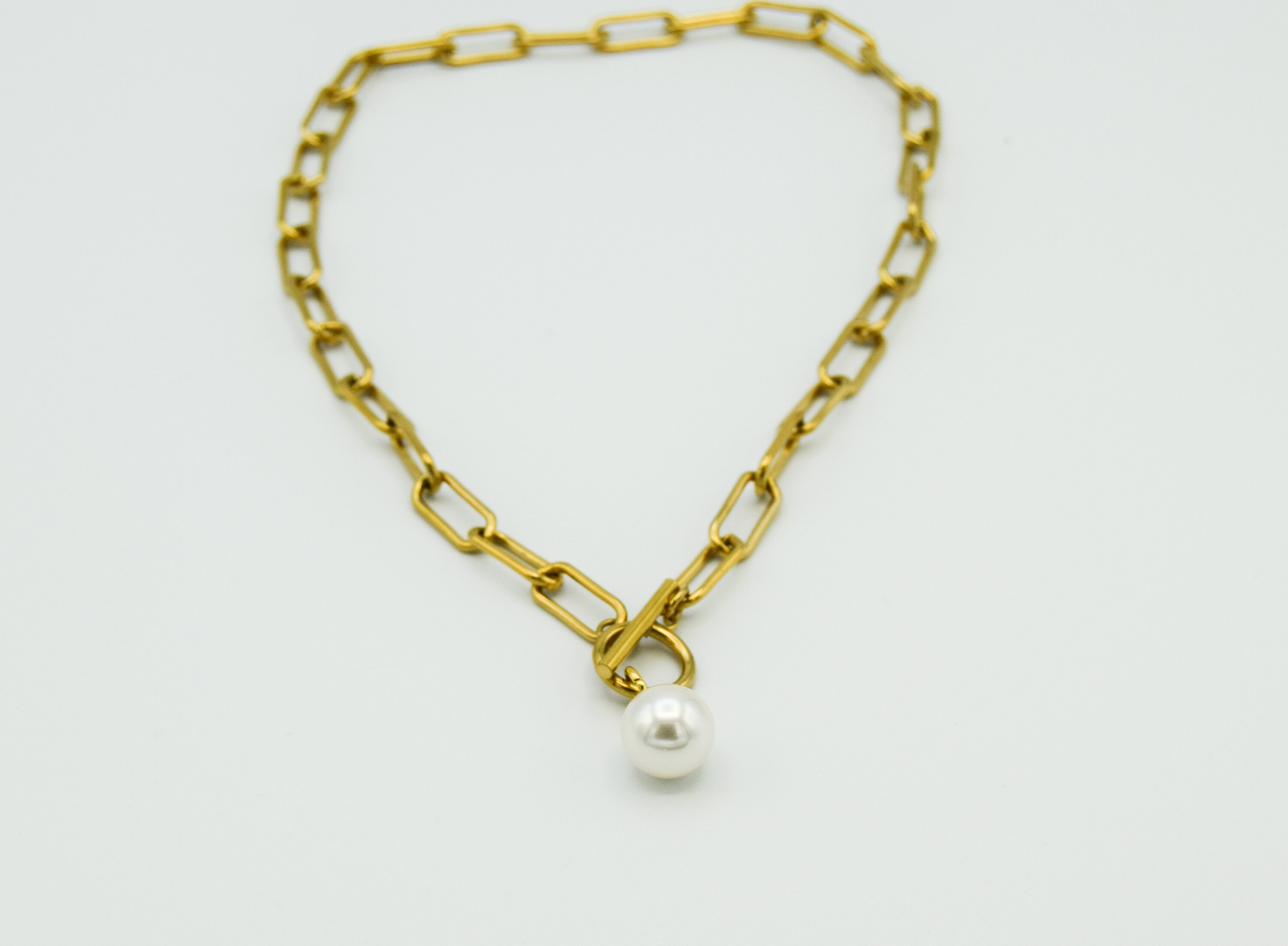 Pearl Paperclip Chain Necklace Pearl Chain Link Necklace Etsy UK