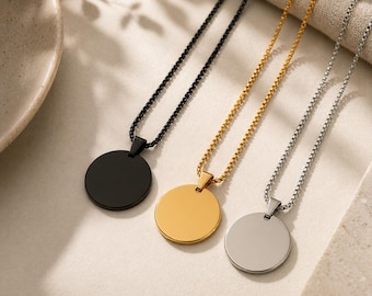 Collier cercle gravé personnalisé pour homme, pendentif géométrique en acier inoxydable