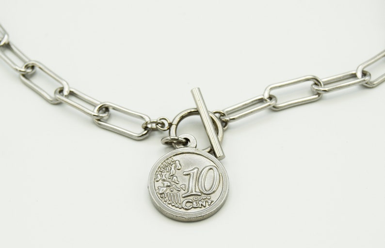 Coin Paperclip Chain Necklace Coin Chain Link Necklace Coin Etsy