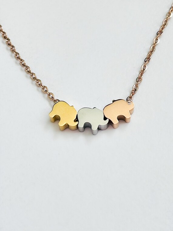 Dainty Elephant Necklace, Rose Gold, Gold and Silver Plated