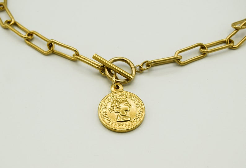 Coin Paperclip Chain Necklace Coin Chain Link Necklace Coin Etsy UK