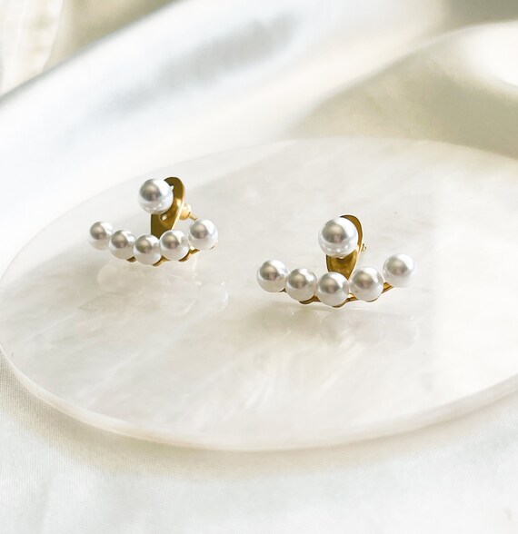 White Pearl Ear Cuff Earrings, Wedding Jewelry - Etsy display picture 2