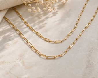 Collar con cadena de clip, collar de capas de acero inoxidable dorado