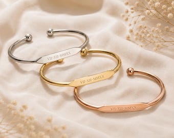 Personalized Stainless Steel Cuff Bracelet, Custom Unisex Jewelry