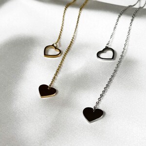 dubbele hart ketting, bruidsmeisje cadeau, dangly hart ketting, hart ketting, zilveren hart ketting, gouden hart kettingen