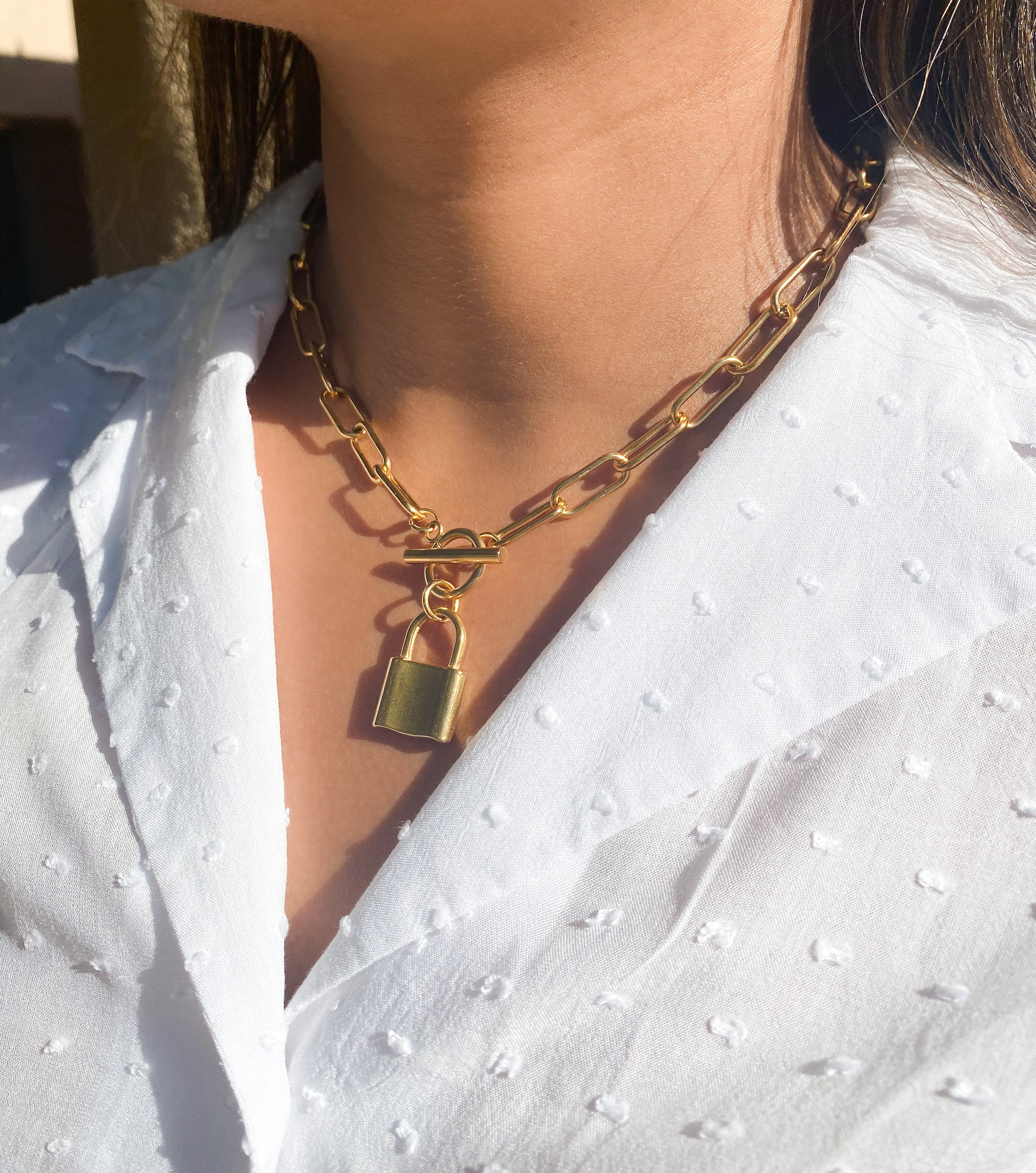 Paperclip Chain Lock Necklace