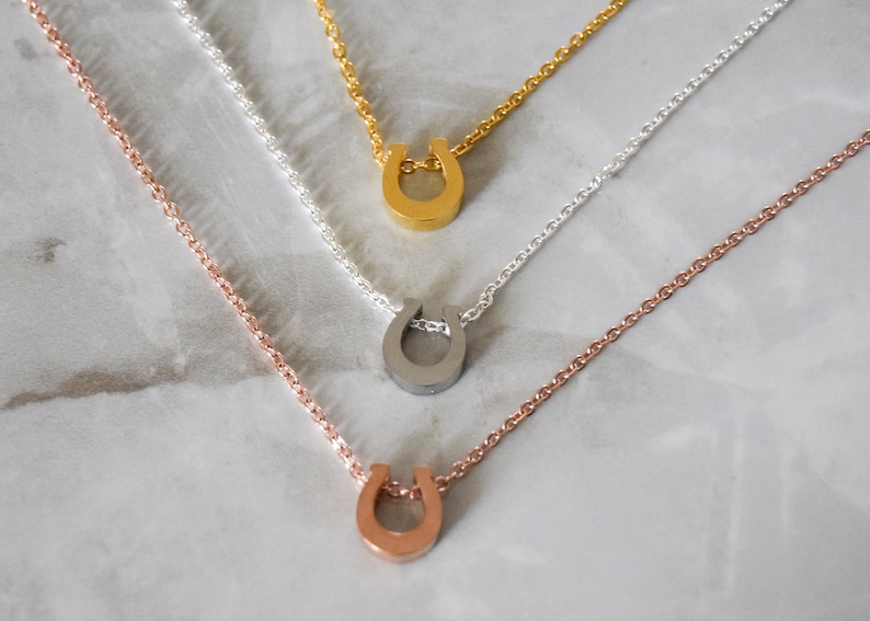 dainty horse shoe Tiny Horseshoe Necklace on Dainty gold and silver horseshoe necklace Rose gold horseshoe necklace Delicate Chain