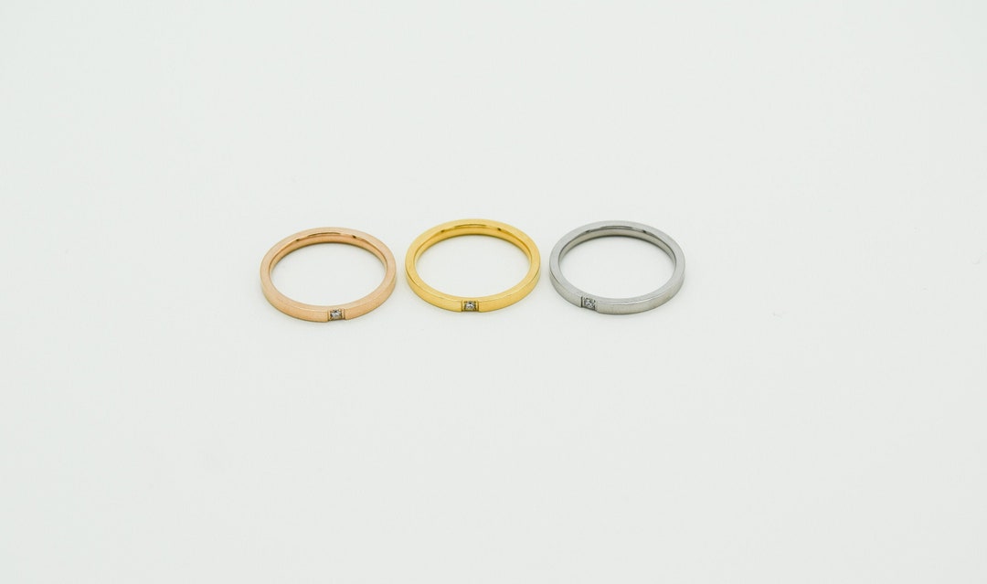 Simple Stainless Steel Rhinestone Ring - Etsy