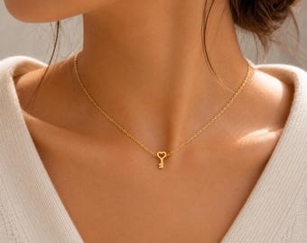 Dainty Heart Key Necklace, Rose Gold, Silver, Gold