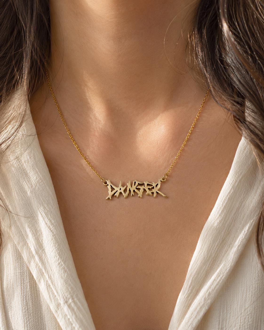 Danger Name Necklace, Stainless Steel Pendant