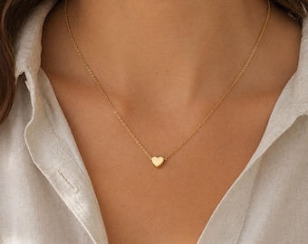 Dainty Heart Necklace, Rose Gold Silver Gold Plated Charm