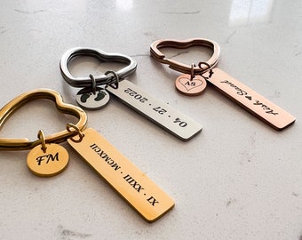 Custom heart Bar Keychain, Personalized Keychain bar, Custom Coordinates Keychain, Personalized Key ring, Customized Keyring, Husband Gift