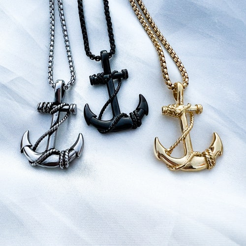 Anchor Necklace for Men Men's Anchor Necklace With Black Etsy Israel