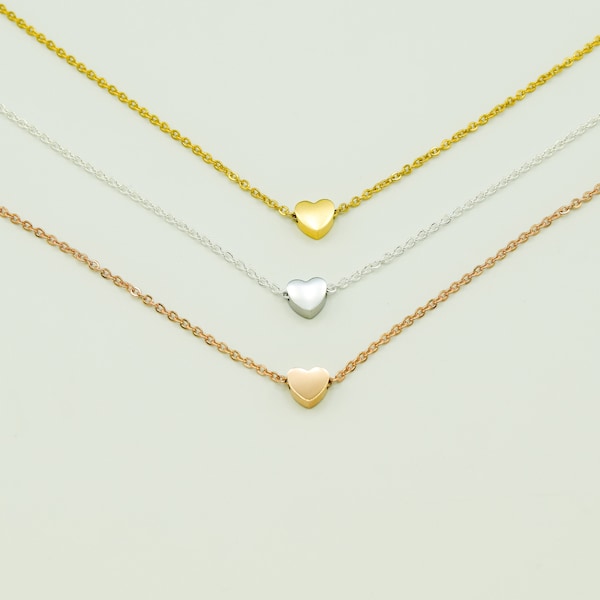 Tiny heart necklace, bridesmaid gift , dainty heart necklace, rose gold heart necklace,silver heart necklace, gold heart necklaces