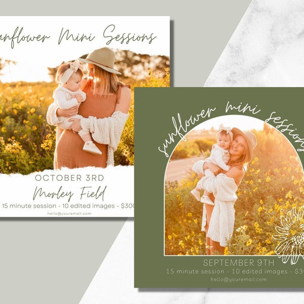 Sunflower Mini Session Template | Canva Template for Mini Sessions | Editable Canva Template for Photographers