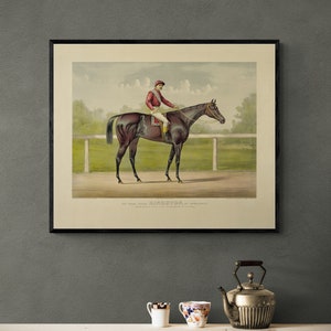 Vintage 1880s USA Grand Winner Horse & Jockey instant downloadable wall art print. Jockey, Racehorse, American, Vintage Print, Equestrian