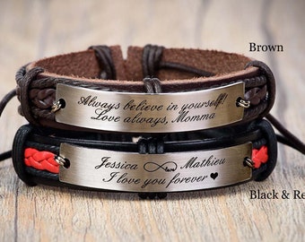 Personalized Leather Bracelet, Engraved Leather Bracelet, Anniversary Gift, Couple Jewelry, Custom Bracelet, Name Leather Bracelet