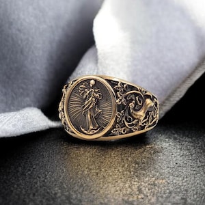 Virgin Mary Ring, Miraculous Virgin Mary Ring, Our Lady of Guadalupe Ring Christian Jewelry Brass Jewelry Gift for him
