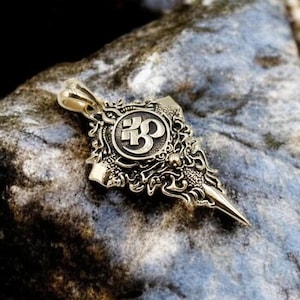 Yoga Aum Ohm Om Pendant, Talisman Protective Amulet Pendant, Amulet Brass Jewelry Gift Ideas