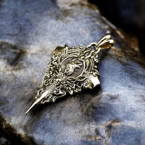 Howling Wolf Pendant, Wolf on Crescent Moon Pendant, Animal Head Pendant, Wolf Head Men Pendant, Wolf Brass Jewelry