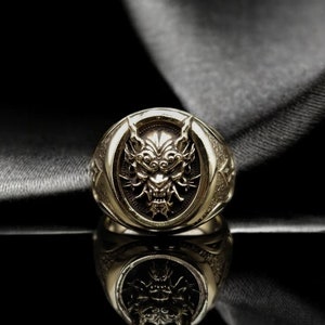 Japanese Dragon Devil Ring, Oni Demon Ring, Oni Face Ring, Oni Japanese Ring, Fantasy Ring Gothic Brass Jewelry Gift