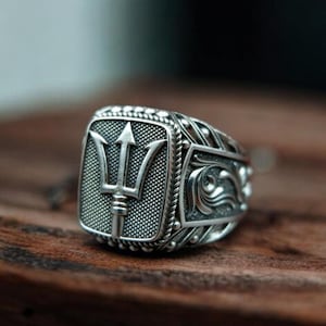 Poseidon Trident Ring, Trident Ring, Poseidon Ring, Ancient Greek God Jewelry 925 Sterling Silver Gift For Men&#39;s