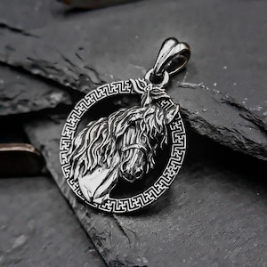Mens Silver Horse Pendant, Horse Pendant, Signet Horse Head Pendant Mens Animal Silver Jewelry 925 Sterling Silver