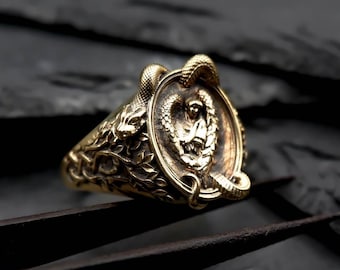 Winged Angel Medallion Ring: Brass Catholic Christian Jewelry