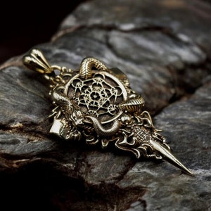 Metatron Cube Pendant with Snake Spiritual Protective Amulet Brass Jewelry