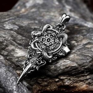925 Sterling Silver Metatron Cube Pendant with Snake Spiritual Protective Amulet Jewelry