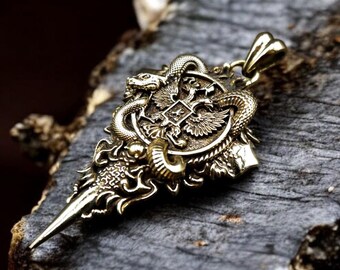 双頭の鷲の紋章ネックレスとキーホルダー、帝国の鷲の両面ジュエリー