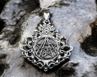 Sterling Silver Necronomicon Sigil Pendant, Satanic Amulet Talisman