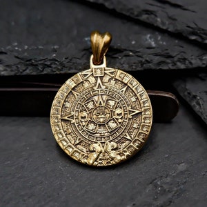 Aztec Calendar Pendant, Mayan Calendar Pendant, Aztec calendar Solid Brass Pendant, Mexican Pendant, Mayan Pendant Brass Jewelry