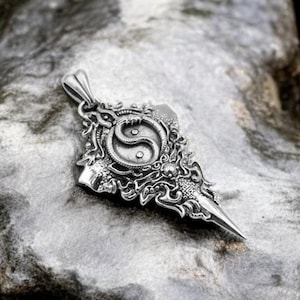 925 Sterling Silver Yin and Yang Dragon Pendant, Amulet Boho Protection Jewelry Valentines day gifts for him